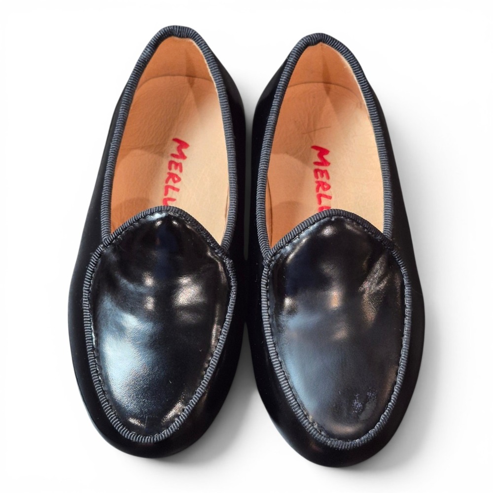 Merlutti Toddler 7 Belgian Loafers Black Leather Slip On Dress Shoes‎ Moc Toe
